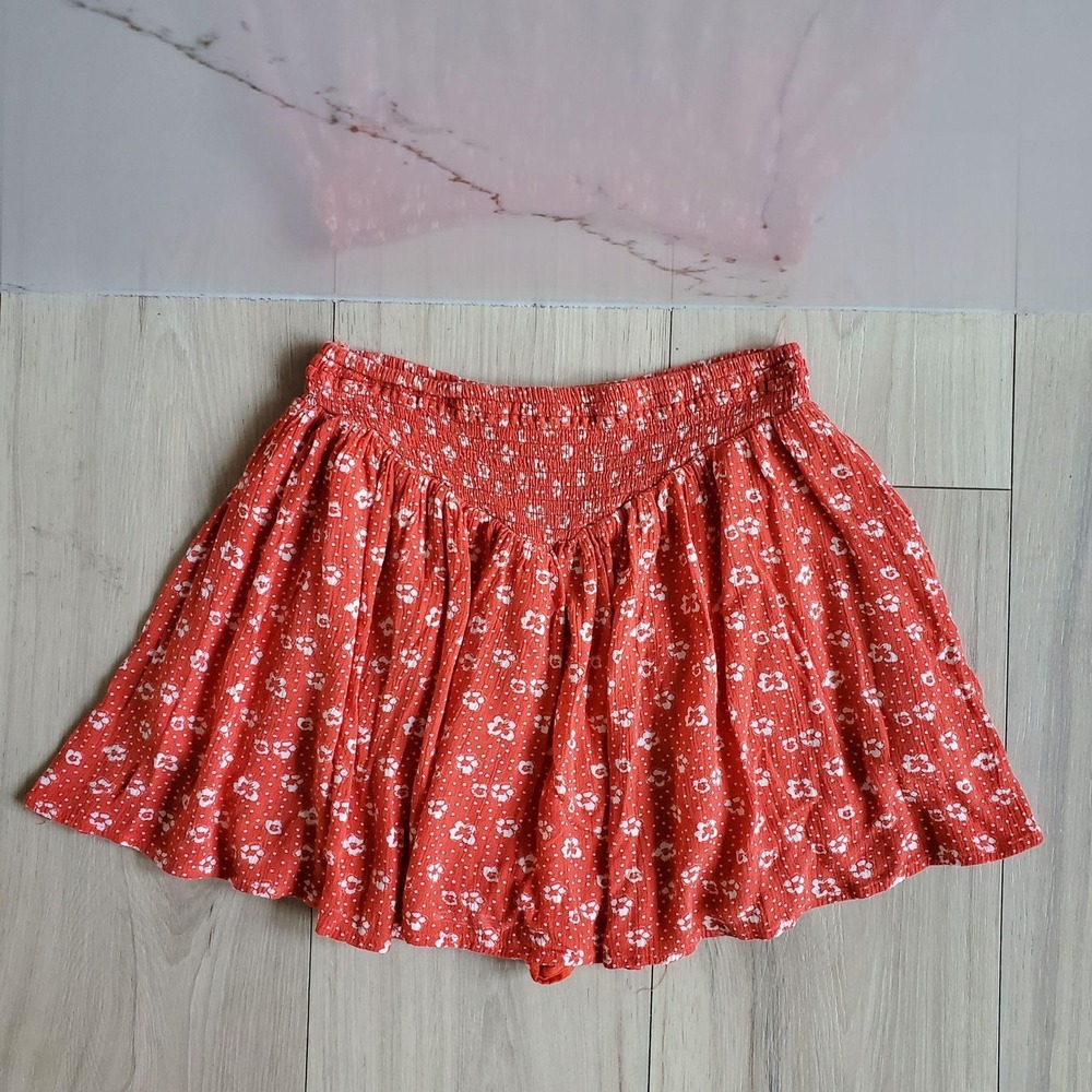 Skylar + Madison Skort Womens M Orange Floral Rayon Smocked Waist Lined Mini